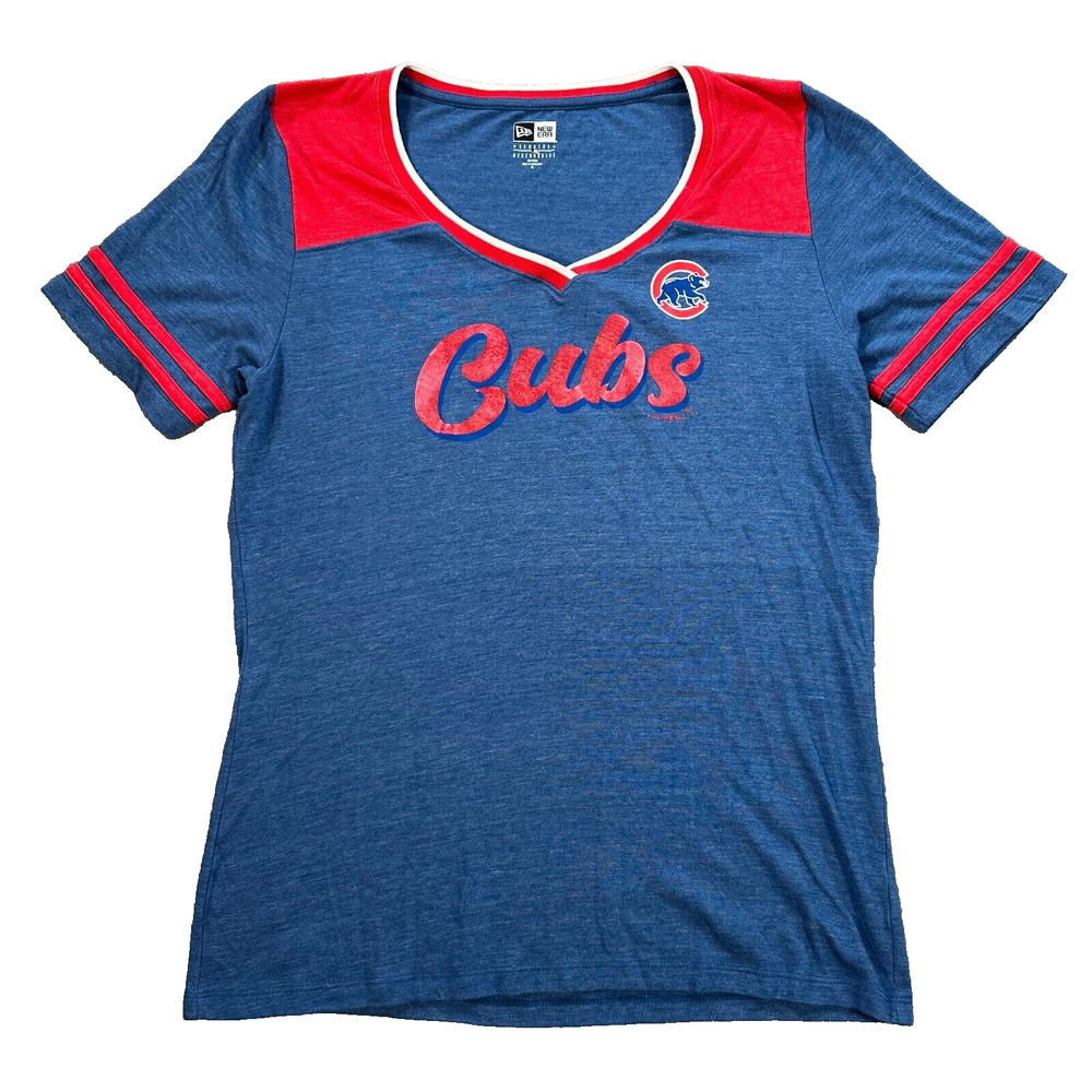 Chicago Cubs New Era T-Shirt Women's XL MLB Genuine Merchandise V-Neck Retro